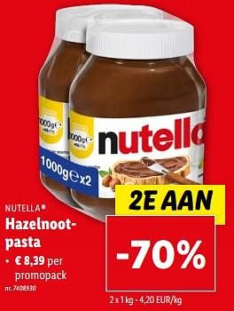 Promoties Hazelnootpasta - Nutella - Geldig van 21/02/2024 tot 27/02/2024 bij Lidl