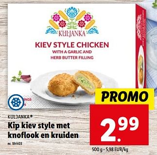 Promoties Kip kiev style met knoflook en kruiden - Kuljanka - Geldig van 21/02/2024 tot 27/02/2024 bij Lidl