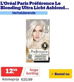 Promoties L’oréal paris préférence le blonding ultra licht asblond - L'Oreal Paris - Geldig van 12/02/2024 tot 18/02/2024 bij Bol.com