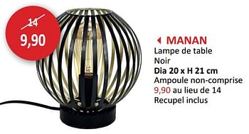 Promotions Manan lampe de table - Produit maison - Weba - Valide de 09/02/2024 à 28/03/2024 chez Weba