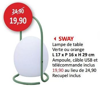 Promotions Sway lampe de table - Produit maison - Weba - Valide de 09/02/2024 à 28/03/2024 chez Weba