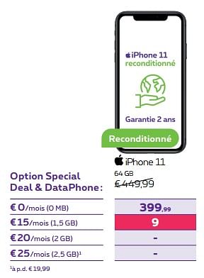 Promoties Apple iphone 11 64 gb - Apple - Geldig van 01/02/2024 tot 01/05/2024 bij Proximus