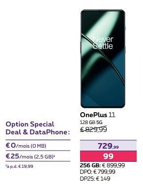 Promotions Oneplus 11 128 gb 5g - OnePlus - Valide de 01/02/2024 à 01/05/2024 chez Proximus