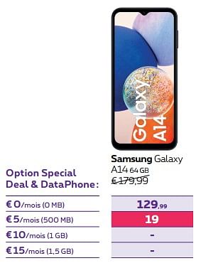 Promotions Samsung galaxy a14 64 gb - Samsung - Valide de 01/02/2024 à 01/05/2024 chez Proximus