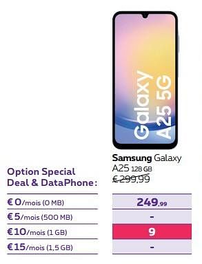 Promoties Samsung galaxy a25 128 gb - Samsung - Geldig van 01/02/2024 tot 01/05/2024 bij Proximus