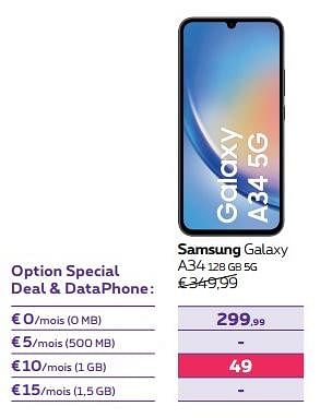 Promoties Samsung galaxy a34 128 gb 5g - Samsung - Geldig van 01/02/2024 tot 01/05/2024 bij Proximus