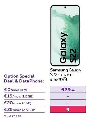 Promotions Samsung galaxy s22 128 gb 5g - Samsung - Valide de 01/02/2024 à 01/05/2024 chez Proximus