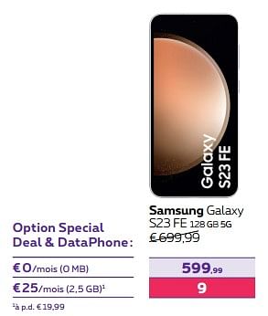Promotions Samsung galaxy s23 fe 128 gb 5g - Samsung - Valide de 01/02/2024 à 01/05/2024 chez Proximus