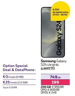 Promotions Samsung galaxy s24 128 gb 5g - Samsung - Valide de 01/02/2024 à 01/05/2024 chez Proximus