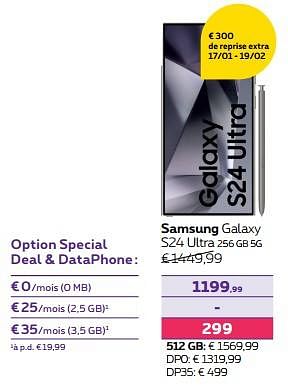 Promotions Samsung galaxy s24 ultra 256 gb 5g - Samsung - Valide de 01/02/2024 à 01/05/2024 chez Proximus