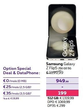 Promoties Samsung galaxy z flip5 256 gb 5g - Samsung - Geldig van 01/02/2024 tot 01/05/2024 bij Proximus