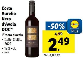 Promotions Corte aurelio nero d‘avola doc - Vins rouges - Valide de 21/02/2024 à 27/02/2024 chez Lidl