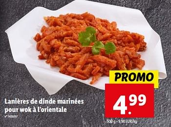 Promoties Lanières de dinde marinées pour wok à l’orientale - Huismerk - Lidl - Geldig van 21/02/2024 tot 27/02/2024 bij Lidl