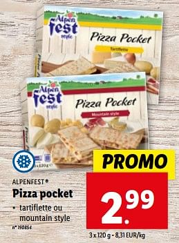 Promotions Pizza pocket - Alpen Fest - Valide de 21/02/2024 à 27/02/2024 chez Lidl