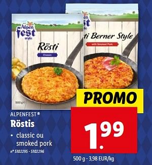 Promotions Röstis classic ou smoked pork - Alpen Fest - Valide de 21/02/2024 à 27/02/2024 chez Lidl