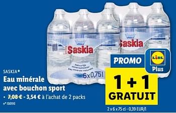 Promotions Eau minérale avec bouchon sport - Saskia - Valide de 21/02/2024 à 27/02/2024 chez Lidl