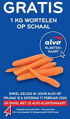 Promoties Gratis 1 kg wortelen op schaal - Huismerk - Alvo - Geldig van 14/02/2024 tot 27/02/2024 bij Alvo