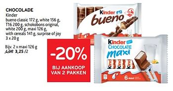 Promoties Chocolade kinder -20% bij aankoop van 2 pakken - Kinder - Geldig van 14/02/2024 tot 27/02/2024 bij Alvo