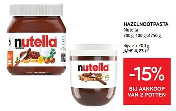 Promoties Hazelnootpasta nutella -15% bij aankoop van 2 potten - Nutella - Geldig van 14/02/2024 tot 27/02/2024 bij Alvo