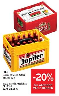 Pils jupiler of stella artois -20% bij aankoop van 2 bakken-Huismerk - Alvo