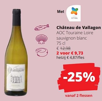 Promoties Château de vallagon aoc touraine loire sauvignon blanc - Witte wijnen - Geldig van 15/02/2024 tot 28/02/2024 bij Spar (Colruytgroup)
