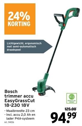 Promoties Bosch trimmer accu easygrasscut 18-230 - Bosch - Geldig van 14/02/2024 tot 27/02/2024 bij Gamma