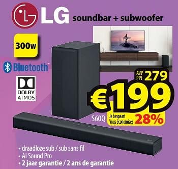 Promoties Lg soundbar + subwoofer s60q - LG - Geldig van 21/02/2024 tot 28/02/2024 bij ElectroStock