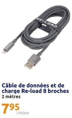 Promotions Cable de données et de charge re-load 8 broches - Produit Maison - Action - Valide de 14/02/2024 à 20/02/2024 chez Action