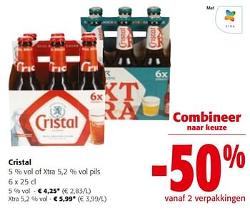 Promoties Cristal 5 % vol of xtra pils - Cristal - Geldig van 14/02/2024 tot 27/02/2024 bij Colruyt