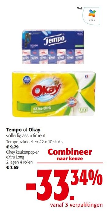 Promoties Tempo of okay volledig assortiment - Huismerk - Colruyt - Geldig van 14/02/2024 tot 27/02/2024 bij Colruyt