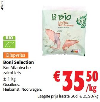 Promoties Boni selection bio atlantische zalmfilets - Boni - Geldig van 14/02/2024 tot 27/02/2024 bij Colruyt
