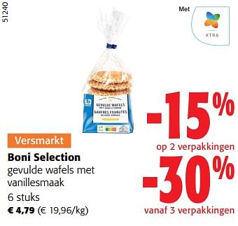 Promoties Boni selection gevulde wafels met vanillesmaak - Boni - Geldig van 14/02/2024 tot 27/02/2024 bij Colruyt