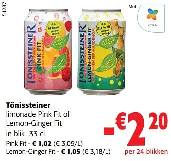 Promoties Tönissteiner limonade pink fit of lemon-ginger fit - Tonissteiner - Geldig van 14/02/2024 tot 27/02/2024 bij Colruyt