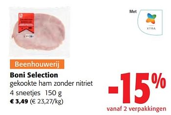 Promoties Boni selection gekookte ham zonder nitriet - Boni - Geldig van 14/02/2024 tot 27/02/2024 bij Colruyt