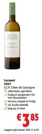 Promoties Luzanet 2022 i.g.p. côtes de gascogne - Witte wijnen - Geldig van 14/02/2024 tot 27/02/2024 bij Colruyt
