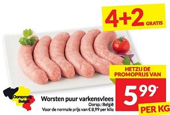 Promoties Worsten puur varkensvlees - Huismerk - Intermarche - Geldig van 20/02/2024 tot 25/02/2024 bij Intermarche