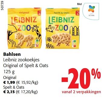 Promoties Bahlsen leibniz zookoekjes original of spelt + oats - Bahlsen - Geldig van 14/02/2024 tot 27/02/2024 bij Colruyt