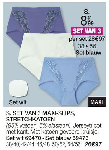 Promoties Set van 3 maxi-slips, stretchkatoen - Huismerk - Damart - Geldig van 01/02/2024 tot 30/06/2024 bij Damart