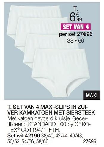 Promotions Set van 4 maxi-slips in zuiver kamkatoen met siersteek - Produit Maison - Damart - Valide de 01/02/2024 à 30/06/2024 chez Damart