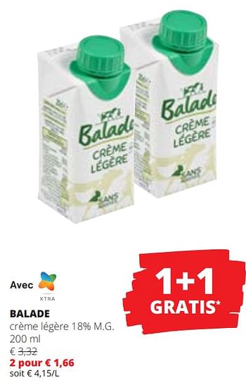 Promotions Balade crème légère - Balade - Valide de 15/02/2024 à 28/02/2024 chez Spar (Colruytgroup)