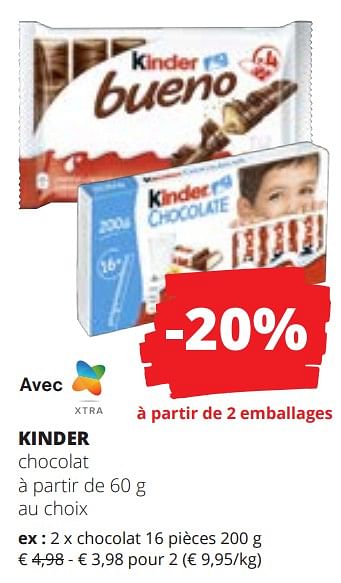 Promotions Chocolat - Kinder - Valide de 15/02/2024 à 28/02/2024 chez Spar (Colruytgroup)