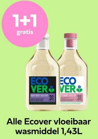 Promoties 1+1 gratis alle ecover viloeibaar wasmiddel - Ecover - Geldig van 18/02/2024 tot 24/02/2024 bij Plein