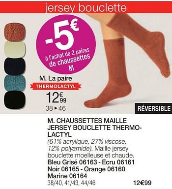 Promotions Chaussettes maille jersey bouclette thermo- lactyl - Produit Maison - Damart - Valide de 01/02/2024 à 30/06/2024 chez Damart