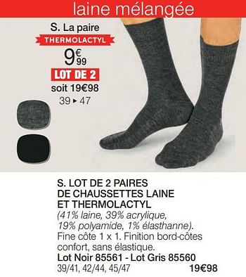 Promoties Lot de 2 paires de chaussettes laine et thermolactyl - Huismerk - Damart - Geldig van 01/02/2024 tot 30/06/2024 bij Damart