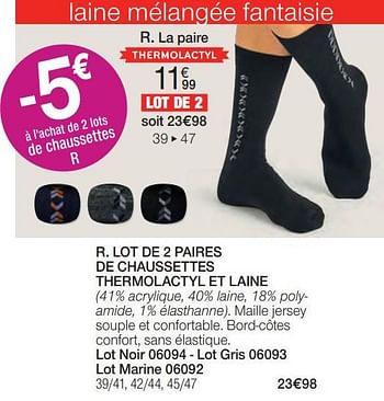 Promoties Lot de 2 paires de chaussettes thermolactyl et laine - Huismerk - Damart - Geldig van 01/02/2024 tot 30/06/2024 bij Damart