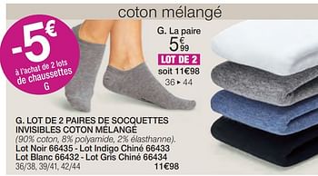 Promotions Lot de 2 paires de socquettes invisibles coton mélangé - Produit Maison - Damart - Valide de 01/02/2024 à 30/06/2024 chez Damart