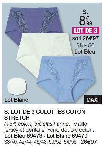 Promoties Lot de 3 culottes coton stretch - Huismerk - Damart - Geldig van 01/02/2024 tot 30/06/2024 bij Damart