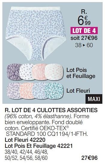 Promotions Lot de 4 culottes assorties - Produit Maison - Damart - Valide de 01/02/2024 à 30/06/2024 chez Damart