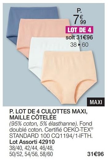 Promoties Lot de 4 culottes maxi, maille côtelée - Huismerk - Damart - Geldig van 01/02/2024 tot 30/06/2024 bij Damart
