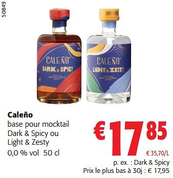 Promotions Caleño base pour mocktail dark + spicy ou light + zesty - Caleño - Valide de 14/02/2024 à 27/02/2024 chez Colruyt